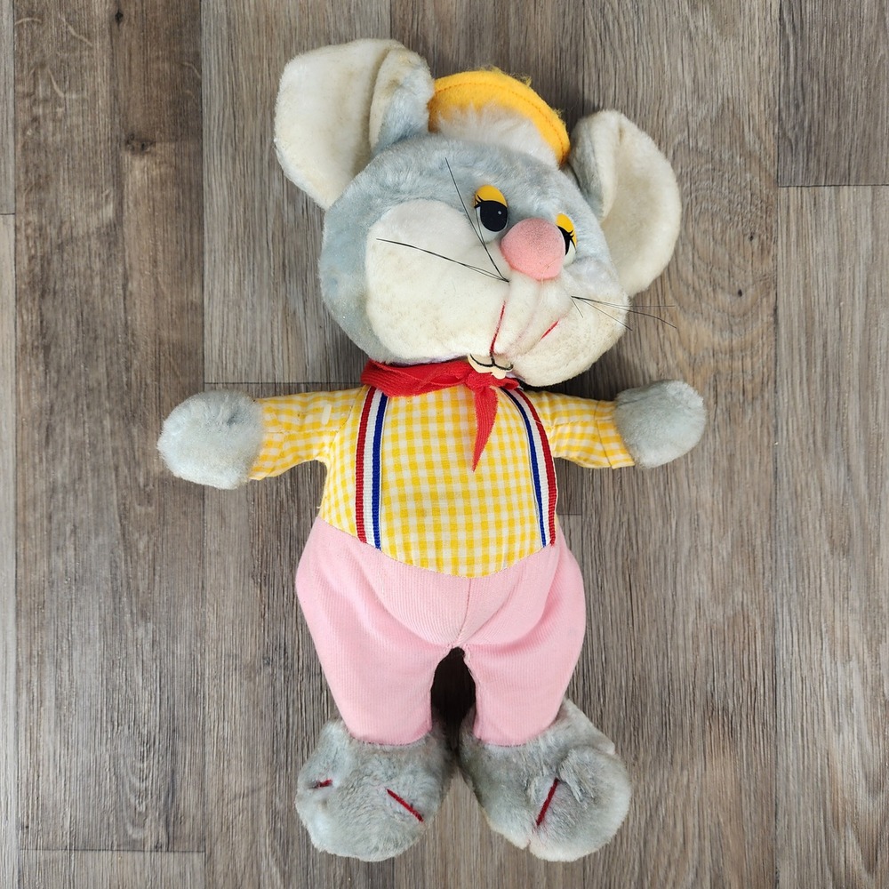 Vintage Fun World Mouse Plush Taiwan Pink Pants Gingham Shirt 15" Stuffed Animal